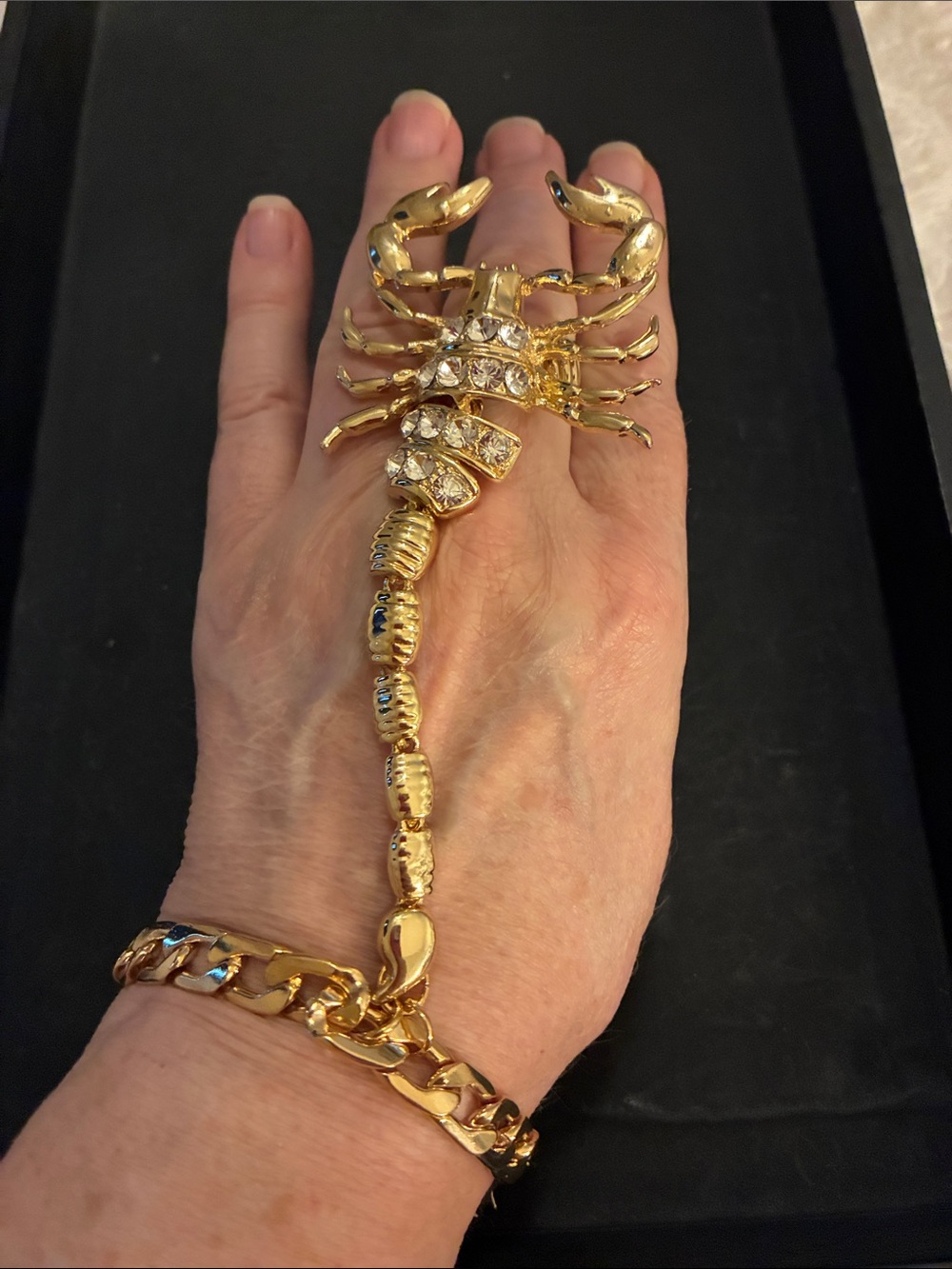 Gold Scorpion Bracelet - and Stretch Ring. Crystal Body is Moveable.